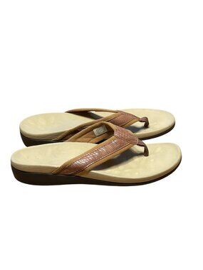 MEGNYA Womens Brown Wedge Flip Flops Size 7 US EU 38 Textured Strap Comfortable